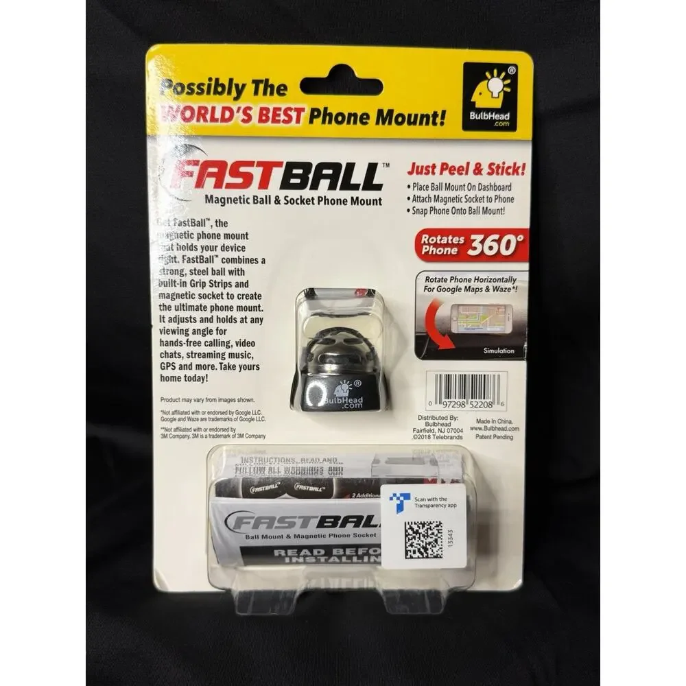 New Fastball Magnetic Ball & Socket Phone Mount BulbHead Dashboard 360 Any Angle